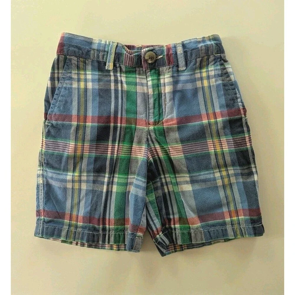 Baby Gap Toddler Boys Blue Oxford Button Down Shirt Plaid Shorts Set 18-24mo